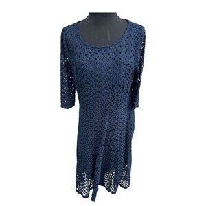 Vintage Rabbit Rabbit Rabbit Navy Blue Crochet Lace Overlay Midi dress Size L